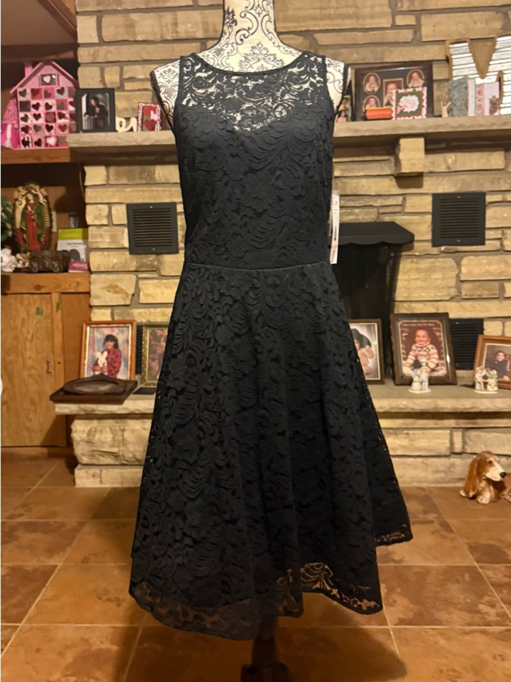 Chetta B womens ' Black Lace Sleeveless Fit & Flare Dress